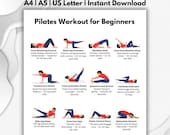 Pilates Workout for Beginners Printable PDF | Full Body Core Exercise Chart | No Equipment Home Pilates Fitness Routine