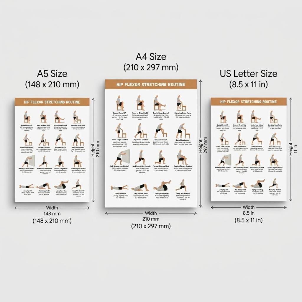 Hip Flexor Stretch Routine Printable for Seniors, Chair & Standing ...