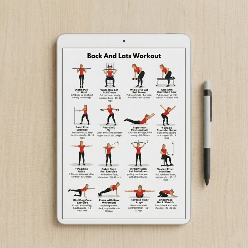 Back & Lats Workout Printable | Upper Back Strength Training Chart ...