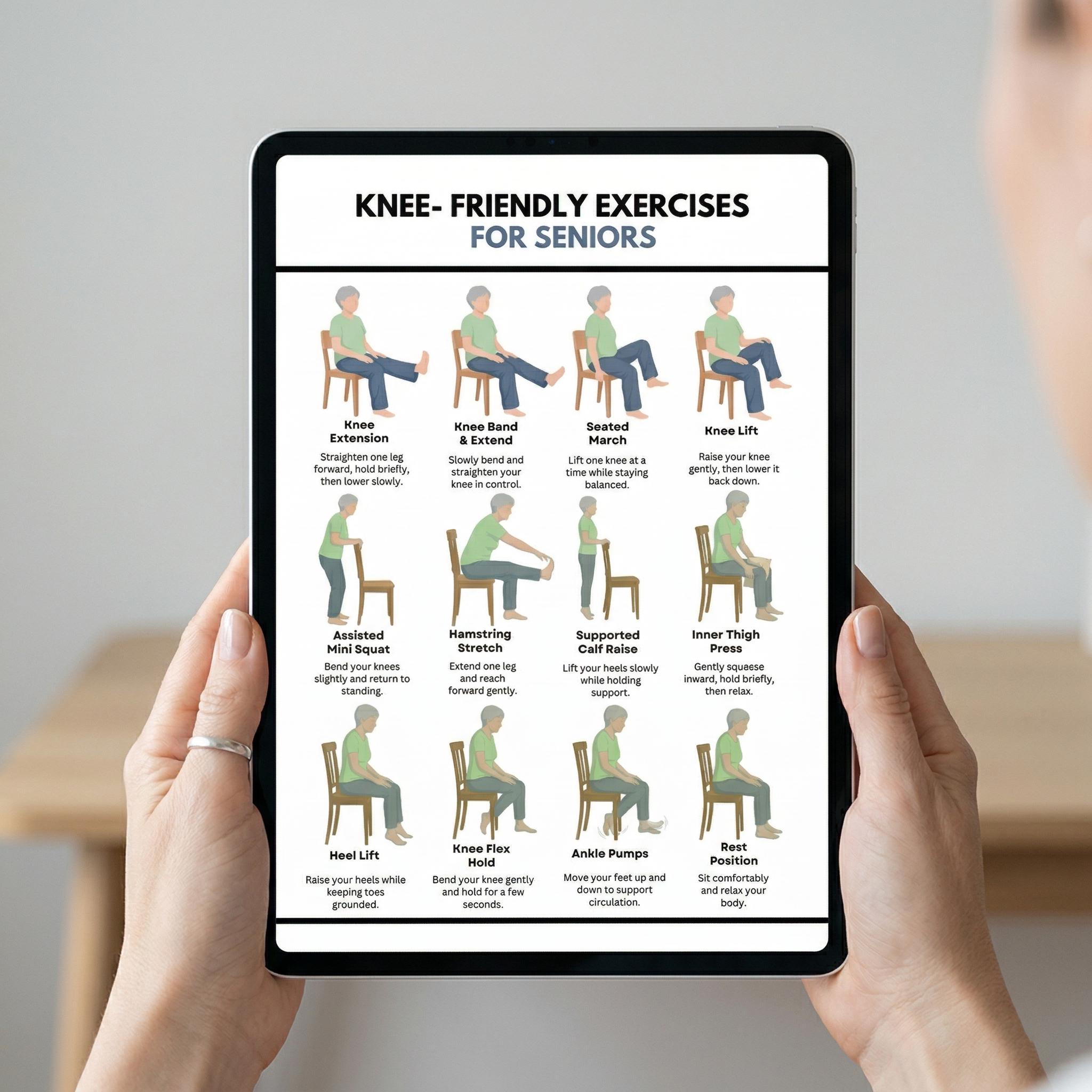 Knee Friendly Exercises for Seniors Printable, 12 Gentle Chair ...