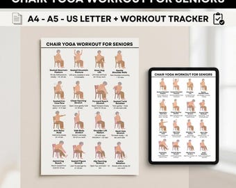 Chair Yoga for Seniors Printable PDF | 16 Seated Yoga Exercises Chart | Gentle Home Yoga Workout for Seniors Flexibility, Balance & Mobility