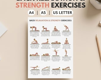 Back Exercise Printable Chart, Back Pain Relief Workout Poster, Upper Lower Stretch Routine, Seated and Standing  Home Fitness PDF