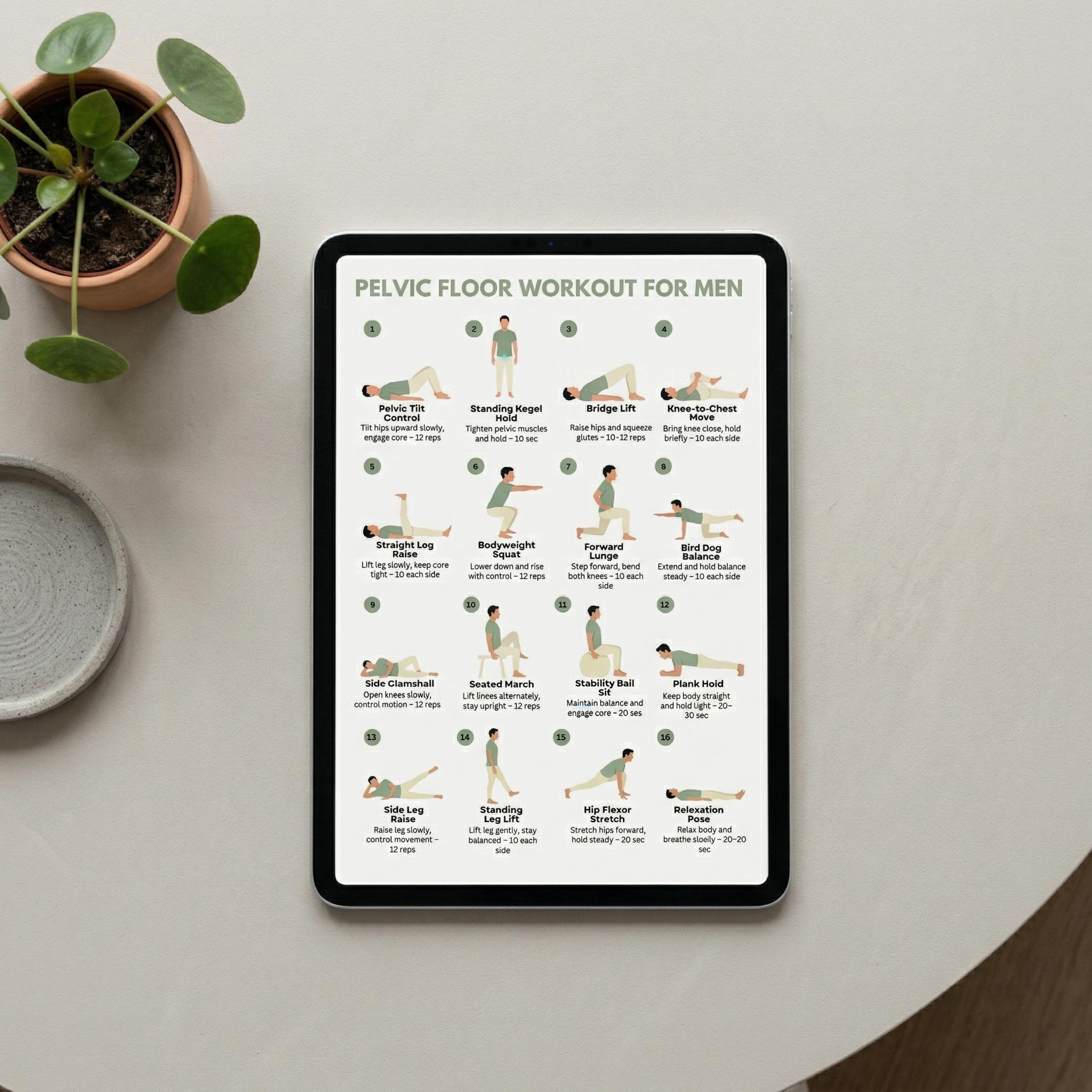 Pelvic Floor Workout for Men Printable PDF | Kegel Exercises Chart for ...