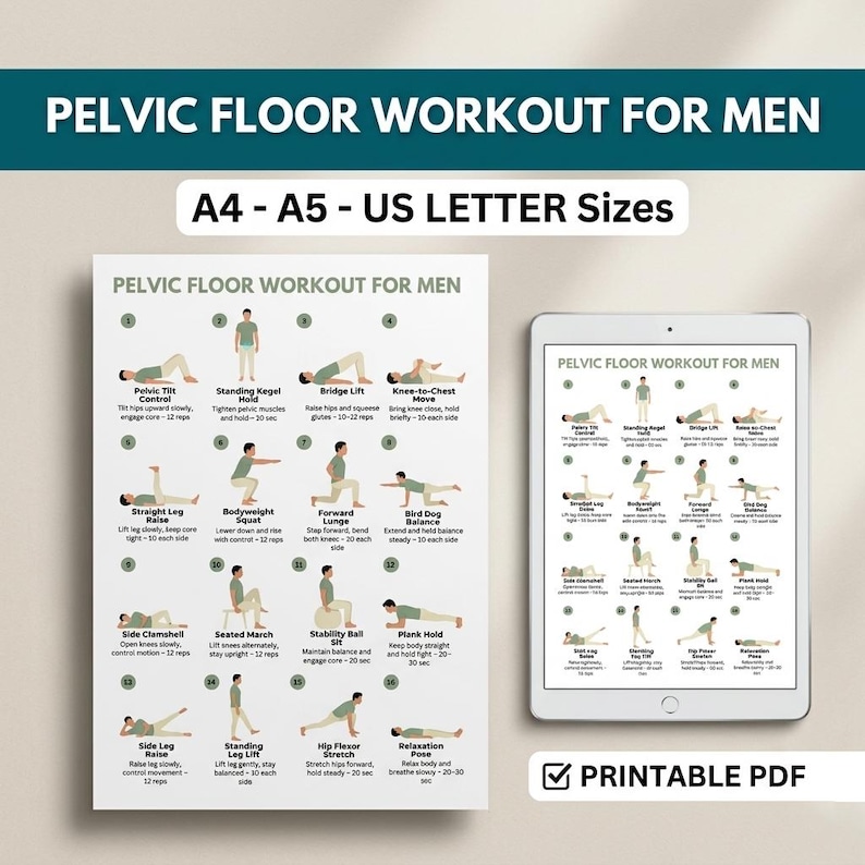 Pelvic Floor Workout for Men Printable PDF | Kegel Exercises Chart for ...