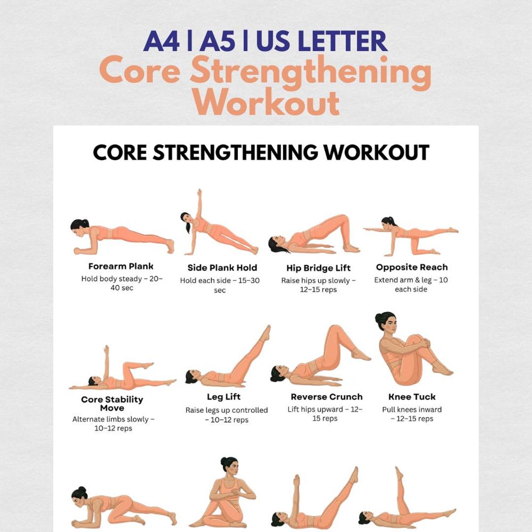 Excercise Chart Core Core Strengthening Workout Chart Printable | Abs & Core Home Exercise ...