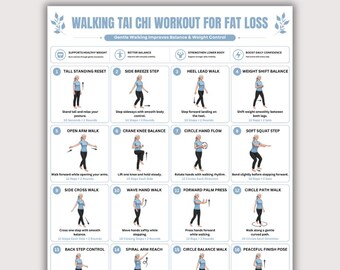 Tai Chi Walking Workout for Seniors | Gentle Balance & Mobility Exercise Chart | Low Impact Home Fitness Printable PDF