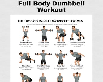 Full Body Dumbbell Workout for Men Printable PDF, Home Strength Training Chart, Complete Gym Routine Poster
