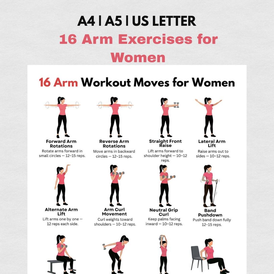 16 Arm Workout for Women Printable PDF | Arm Toning Exercise Chart ...