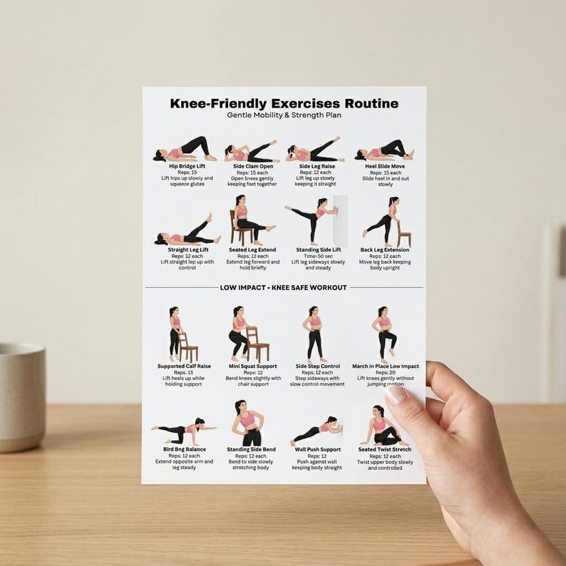 Knee Friendly Workout Printable Poster – 16 Low Impact Exercises (PDF ...
