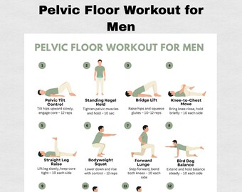 Pelvic Floor Workout for Men Printable PDF | Kegel Exercises Chart for Men | Pelvic Floor Exercises | Core Strength & Bladder Control