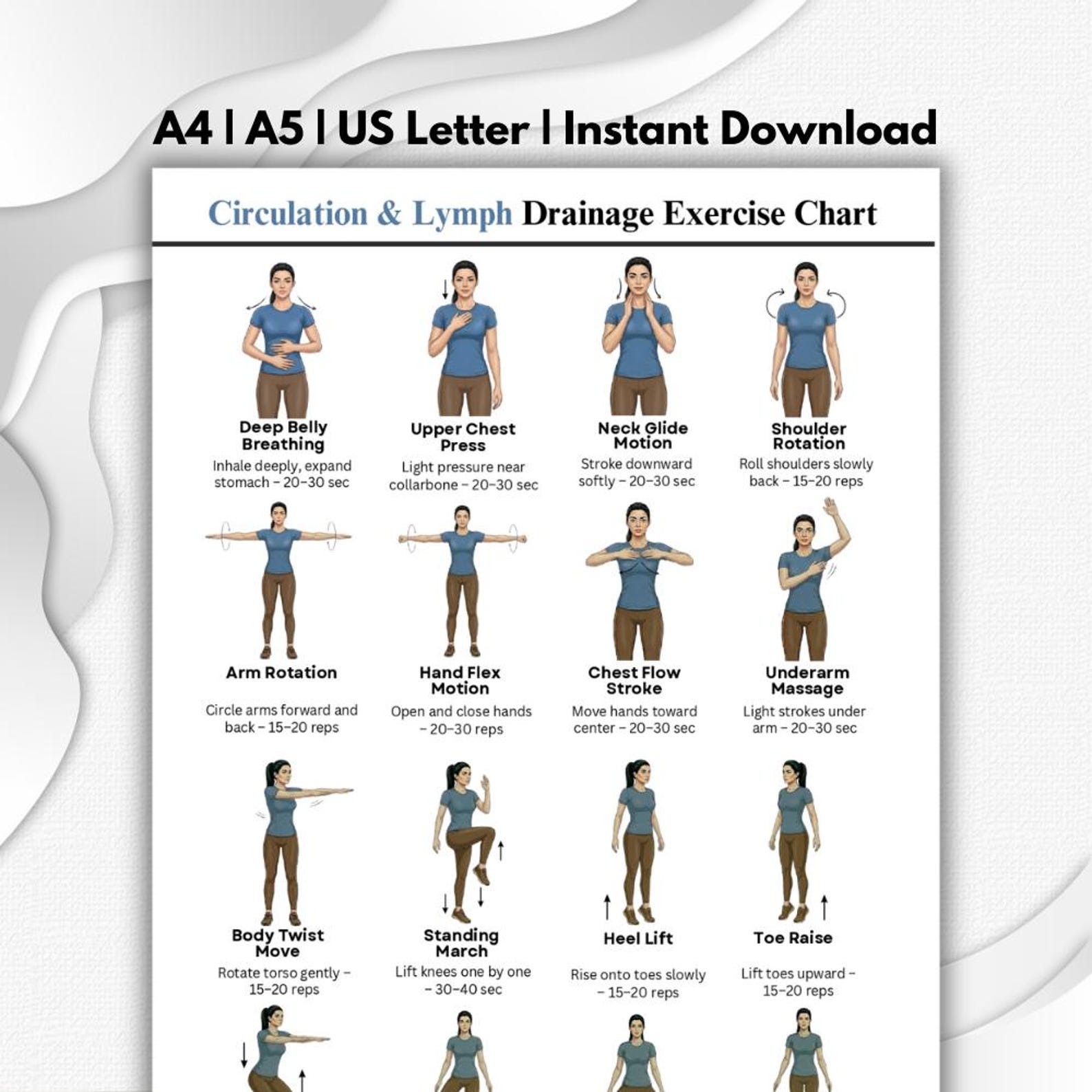 Lymphatic Exercise Routine For Men Lymphatic Drainage & Exercise Lymph Chart Printable PDF | Exercise ...