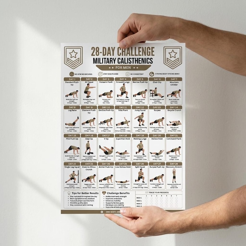 28 Day Military Calisthenics Challenge for Men PDF, Men's Bodyweight ...