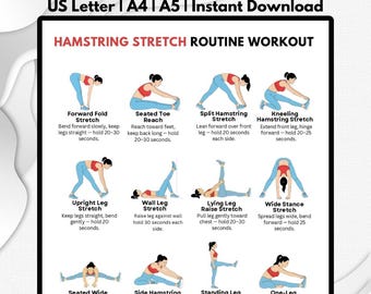 Hamstring Stretch Routine Printable PDF, Leg Stretching Exercises Chart, Lower Body Flexibility Workout Poster, Home Fitness Wall Art