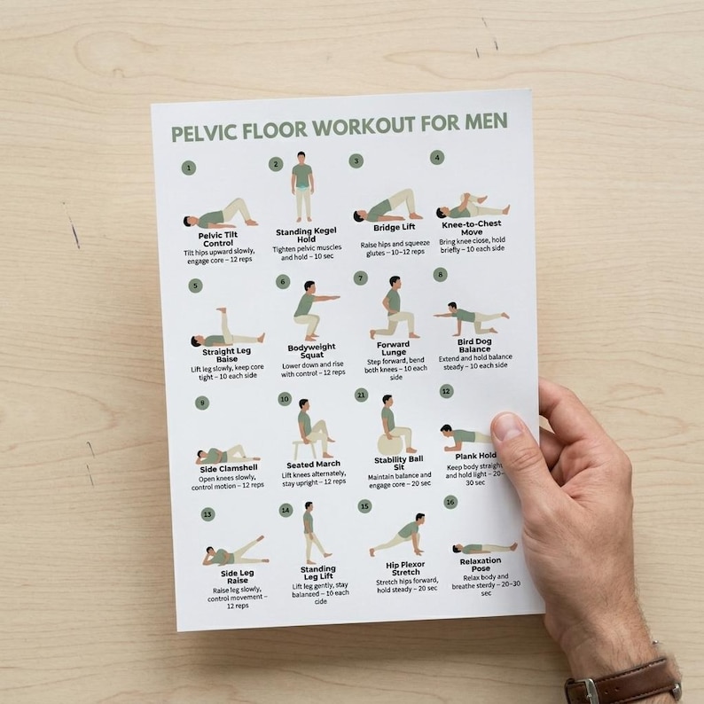 Pelvic Floor Workout for Men Printable PDF | Kegel Exercises Chart for ...