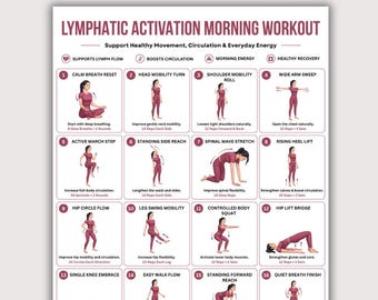 Lymphatic Drainage Activation Morning Workout Printable | Gentle Lymph Flow Exercise Chart | Daily Wellness Routine PDF | A4 A3 US Letter