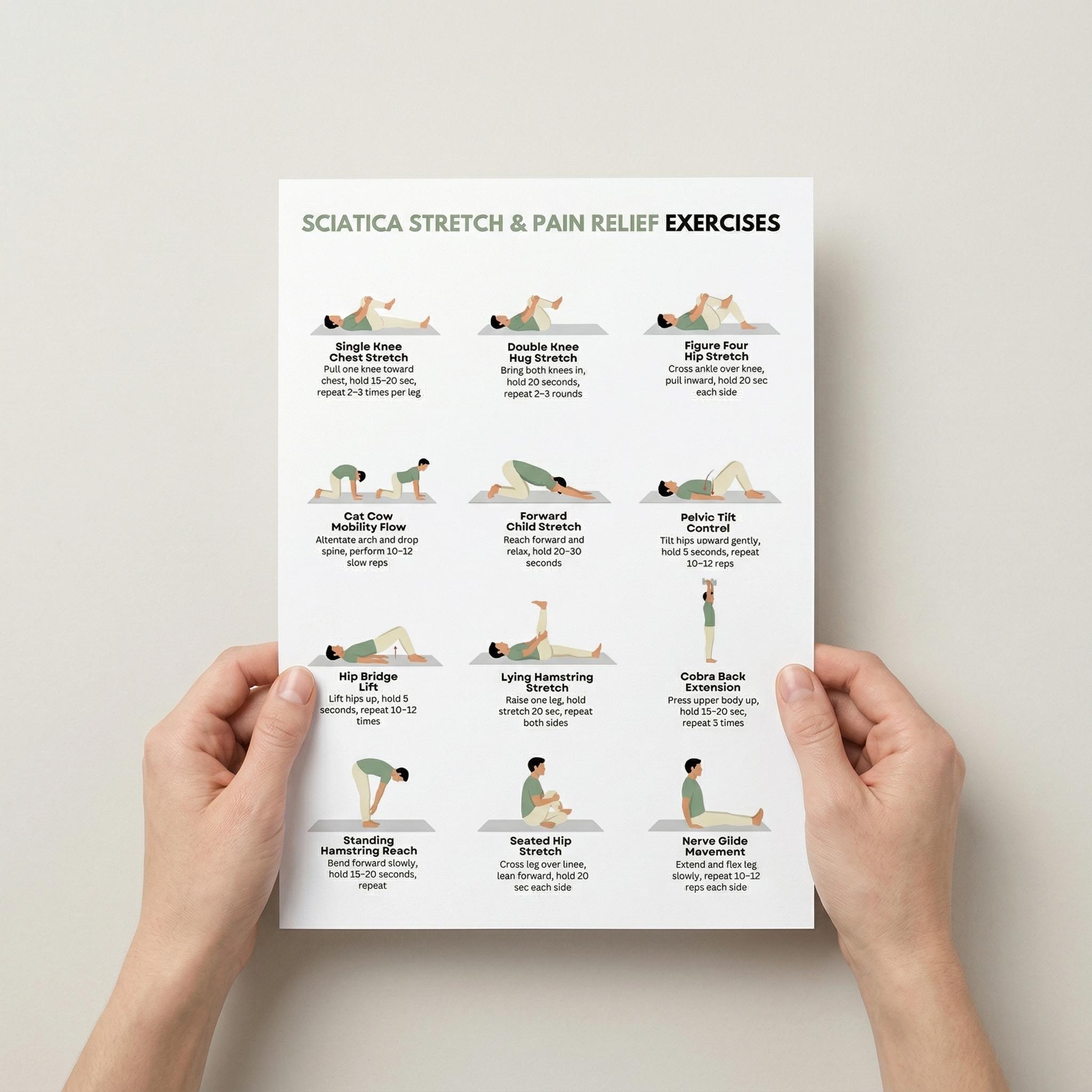 Sciatica Pain Relief Exercises Poster Printable PDF | Lower Back ...