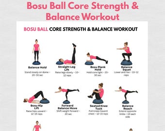 BOSU Ball Core & Balance Workout Printable | Stability Training Poster for Home Gym | Full Body Core Exercises PDF Chart Women Wall
