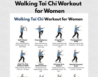 Walking Tai Chi Workout for Women Printable, Seniors Tai Chi Walking Gentle Balance & Mobility Exercise Chart PDF, Seniors Tai Chi Exercises