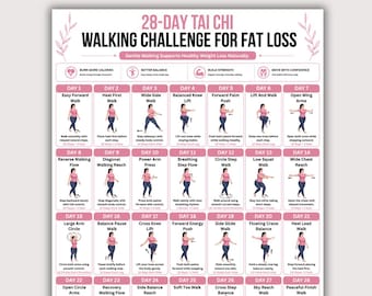 28 Day Tai Chi Walking Challenge for Fat Loss Printable | Women's Low Impact Walking Workout for All Levels | Balance Exercise Poster PDF