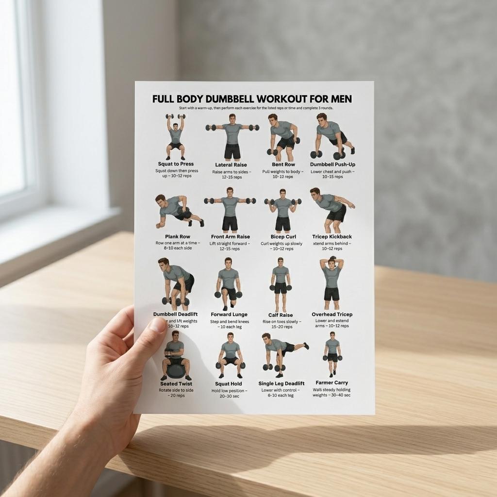 Full Body Dumbbell Workout for Men Printable PDF, Home Strength ...