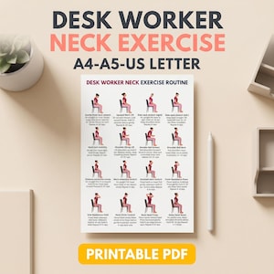 Neck Exercises for Desk Workers Printable PDF,Office Neck Pain Relief Chart, Chair Seated Stretch Routine Poster,Computer Work Fitness Guide