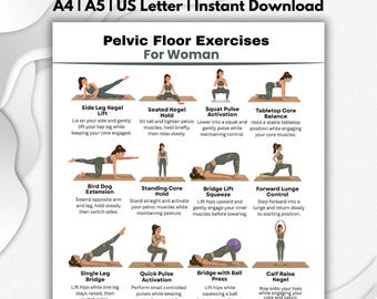 Tabella di esercizi per il pavimento pelvico per donne (stampabile) / Guida agli esercizi di Kegel in PDF / Poster per il fitness a casa