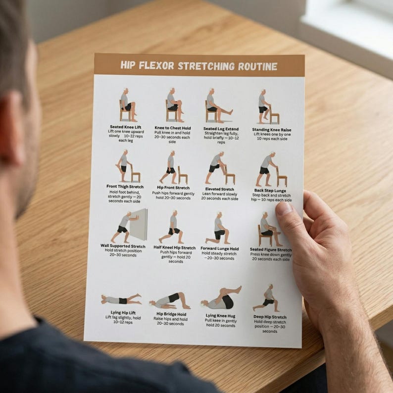 Hip Flexor Stretch Routine Printable for Seniors, Chair & Standing ...
