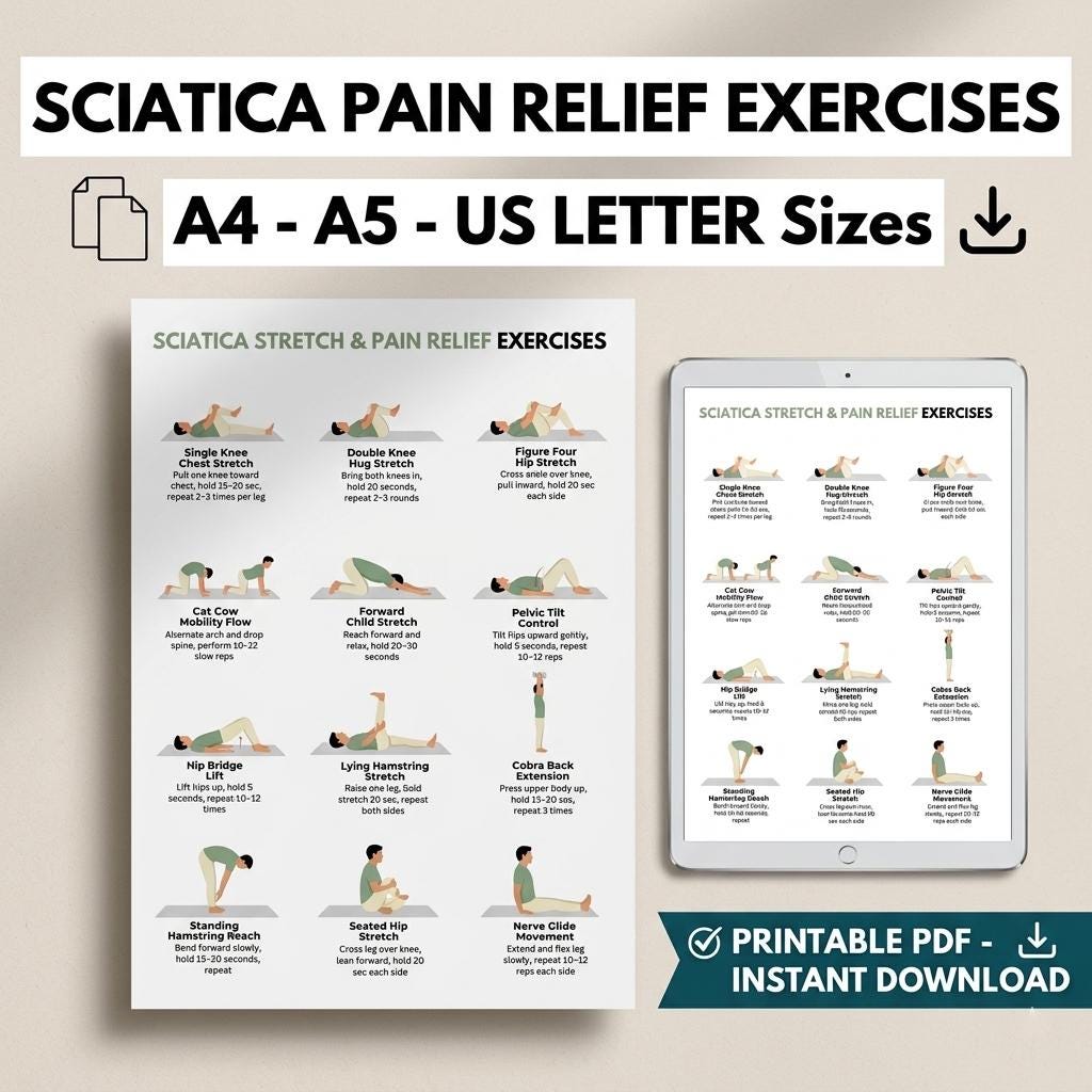 Sciatica Pain Relief Exercises Poster Printable PDF | Lower Back ...