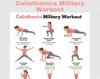 Military Style Calisthenics Workout Printable PDF, Full Body Bodyweight Training Chart, Home Bootcamp Fitness Routine Exercise