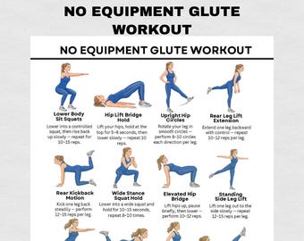 Glute Workout No Equipment Printable PDF, Lower Body Exercise Chart, Home Leg & Glutes Exercise Chart, Booty Workout Guide Poster