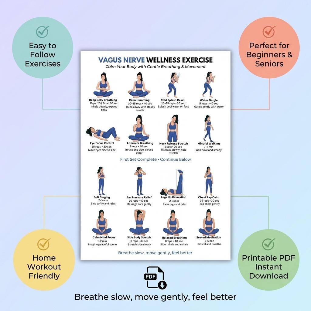 Relaxation Exercise Chart Vagus Nerve Exercise Chart Printable, Breathing Relaxation Routine PDF ...