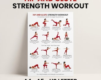 Glute and Hip Workout Chart Printable | Lower Body Strength Exercises Poster | Home Gym Glutes Routine PDF | Leg & Booty Workout Plan