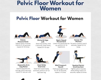 Pelvic Floor Workout for Women Printable | Kegel & Core Strength Exercise Chart PDF Download | Home Fitness Routine Poster