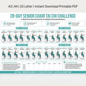 28-Day Senior Chair Tai Chi Challenge Printable PDF | 4-Week Seated Tai Chi Program for Balance, Mobility & Healthy Aging