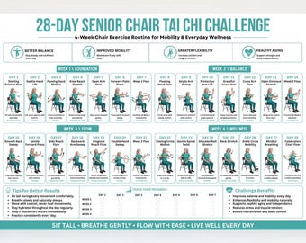 28-Day Senior Chair Tai Chi Challenge Printable PDF | 4-Week Seated Tai Chi Program for Balance, Mobility & Healthy Aging