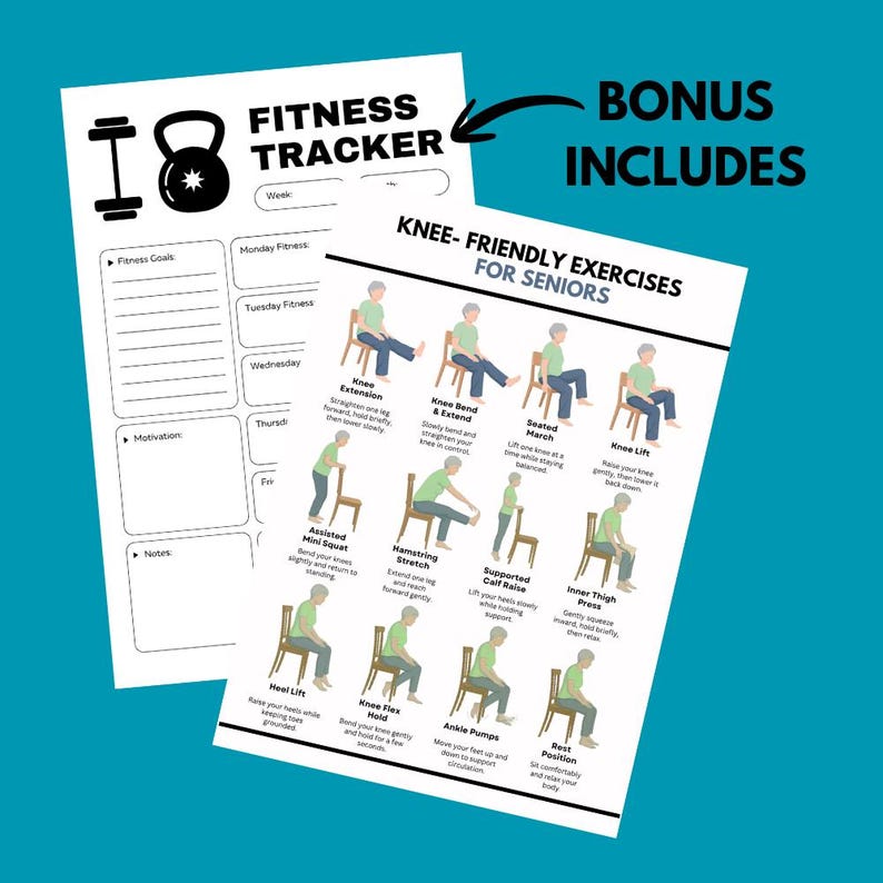 Knee Friendly Exercises for Seniors Printable, 12 Gentle Chair ...