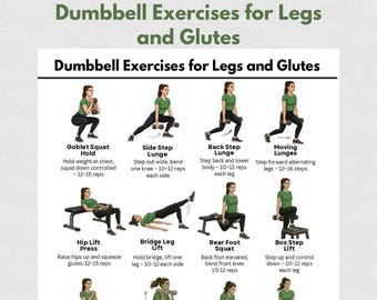 Dumbbell Leg and Glute Exercises Chart Printable PDF, Lower Body Strength Training Exercises, Home Fitness Poster Guide