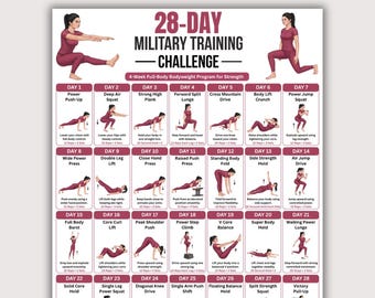 28 Day Military Calisthenics Training Challenge for Women Printable PDF | 4-Week Bodyweight Workout Plan | No Equipment Home Fitness Poster