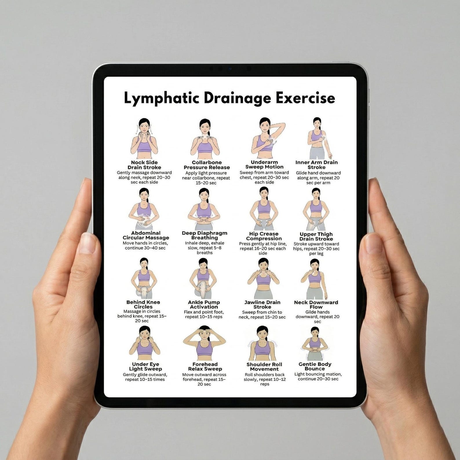 Lymphatic Exercise Routine Lymphatic Drainage Exercise Chart Printable PDF | Self Massage Routine ...