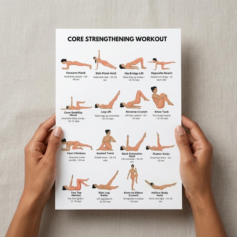 Core Strengthening Workout Chart Printable | Abs & Core Home Exercise ...