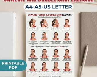 Jawline and Double Chin Exercise Chart Printable | Face & Neck Workout Routine PDF | Facial Toning  Slimming Guide | Beauty Fitness Poster