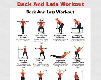 Back & Lats Workout Printable | Upper Back Strength Training Chart | Home Gym Lat Exercises Poster PDF
