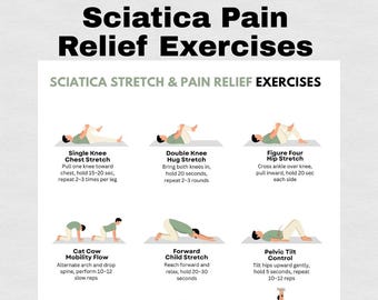 Sciatica Pain Relief Exercises Poster Printable PDF | Lower Back Stretch Routine Chart | Nerve Mobility & Hip Stretch Guide PDF