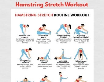 Hamstring Stretch Routine Printable PDF, Leg Stretching Exercises Chart, Lower Body Flexibility Workout Poster, Home Fitness Wall Art