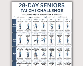 Afdrukbaar 28-daagse tai chi-uitdaging voor senioren | Oefenschema voor dagelijks evenwicht en mobiliteit | Training voor zacht staan (pdf)