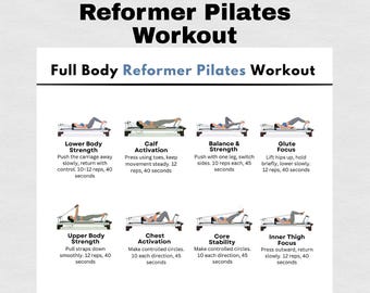 Full Body Reformer Pilates Workout Printable PDF | Pilates Reformer Exercise Chart | Home Fitness Routine | Women’s Low Impact Workout Guide
