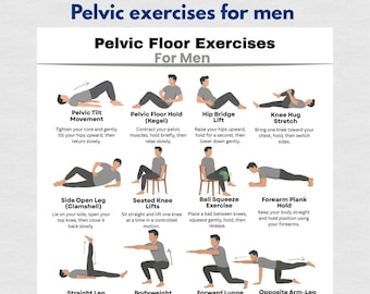 Pelvic Exercises Workout for Men Printable PDF | Kegel Exercise Chart for Men | Home Fitness Routine Exercise Chart PDF