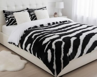 Juego de funda nórdica con estampado de cebra, ropa de cama monocromática, decoración salvaje para el dormitorio.