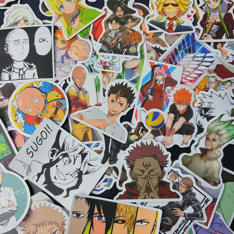 Random Assorted Anime Stickers, 1-100 Pc Themed Anime Waterproof Vinyl ...