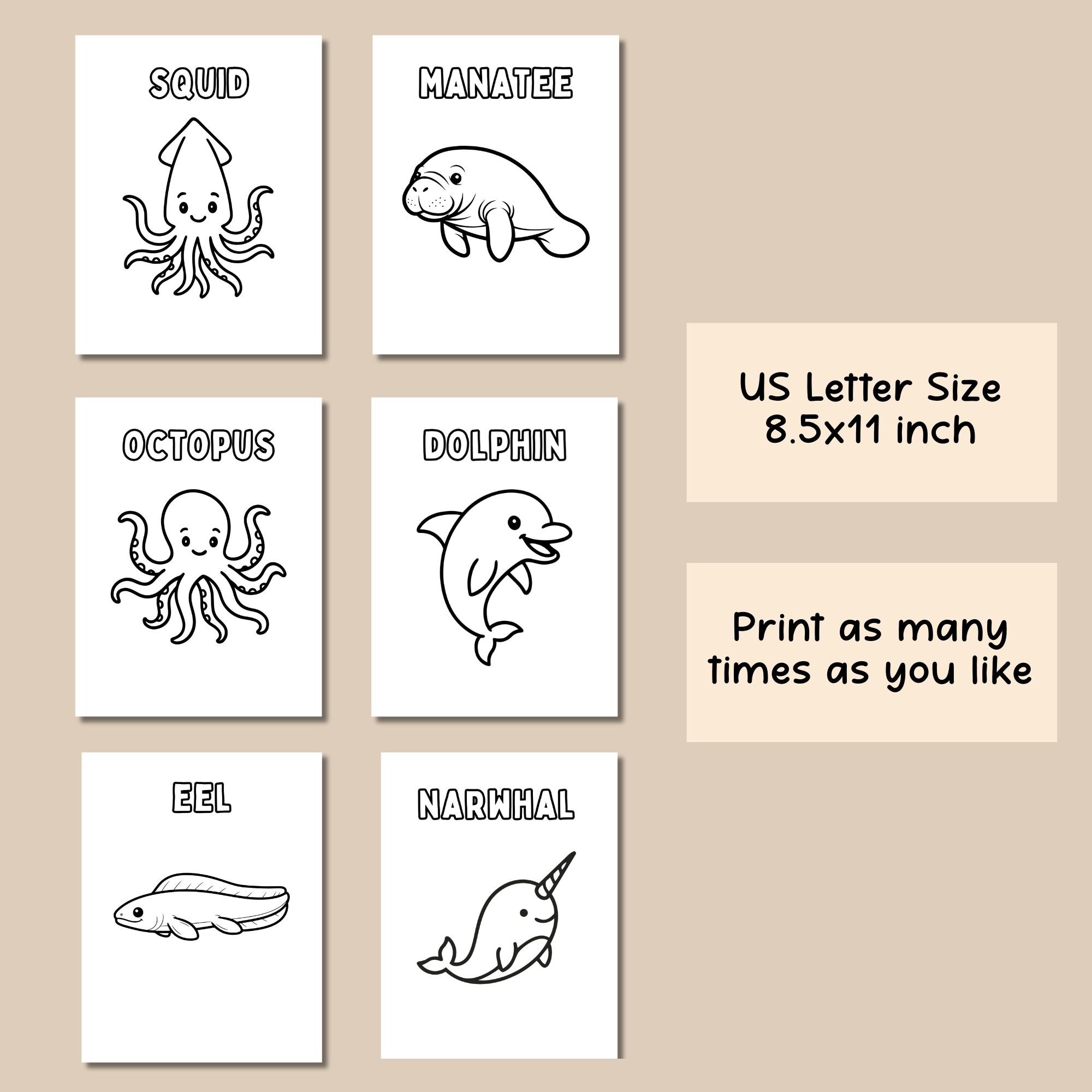Ocean Animals Coloring Pages for Kids Bold Sea Creature Printable ...
